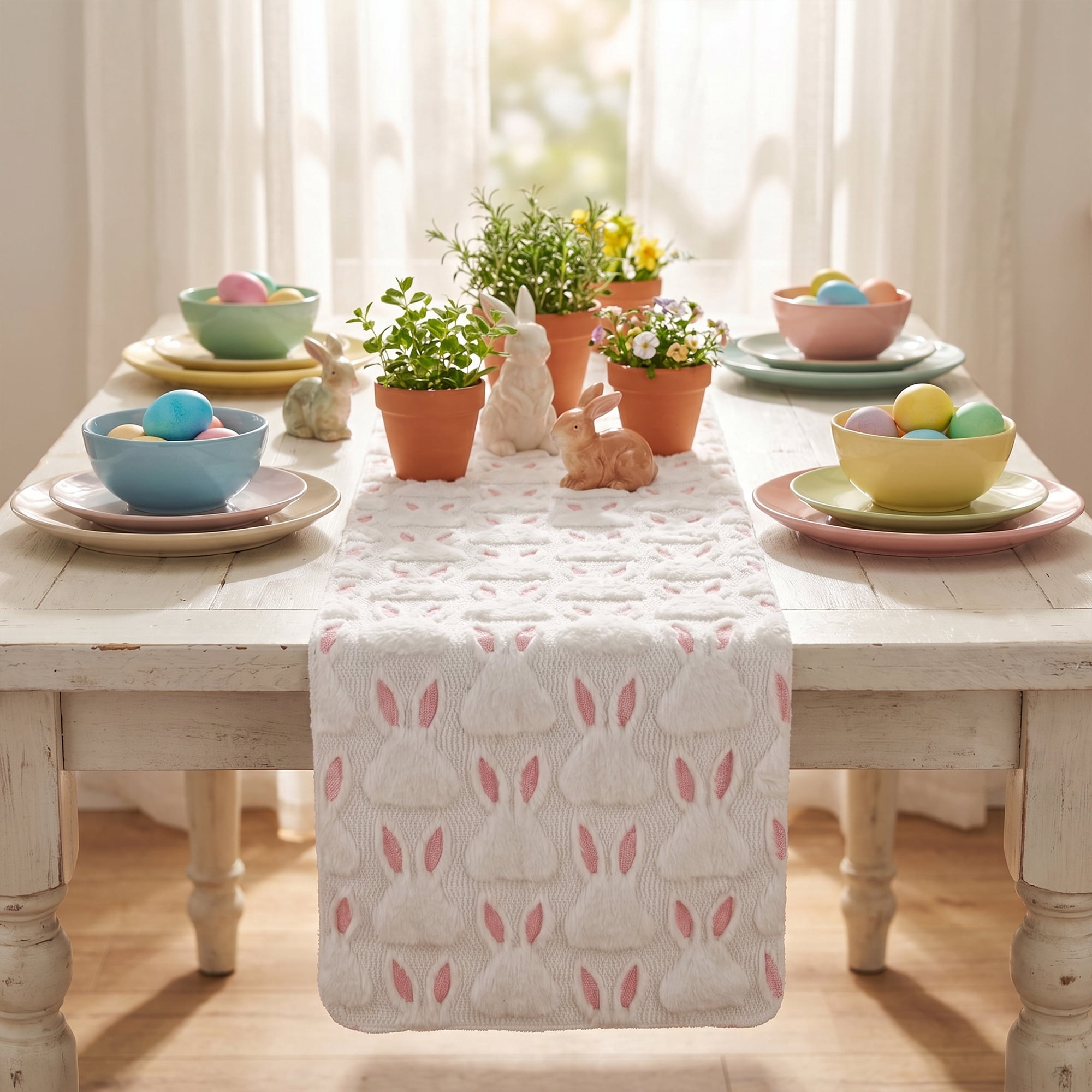 Unique Bargains Rabbit Kitchen Runner Table Runner for Decorations Pink 13"x91.7"