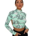 thumbnail image 1 of ITFABS Femmes Manches Longues Crop Tops, T-shirt Licol Imprimé, Chemise à Manches Longues, 1 of 9