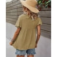 thumbnail image 3 of Tie Neck Half Button Flowy Short Sleeve Summer Blouse for Women, 3 of 3