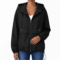 thumbnail image 4 of Lightweight Rain Jacket for Women Solid Hooded Waterproof Windbreaker Jacket Packable Outdoor Hiking Full Zip Casual Outerwear with Adjustable Hem, 4 of 8
