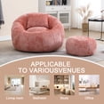 thumbnail image 4 of Chenille Upholstered Round Lazy Cozy Bean Bag Chair with Ottoman-Pink, 4 of 5
