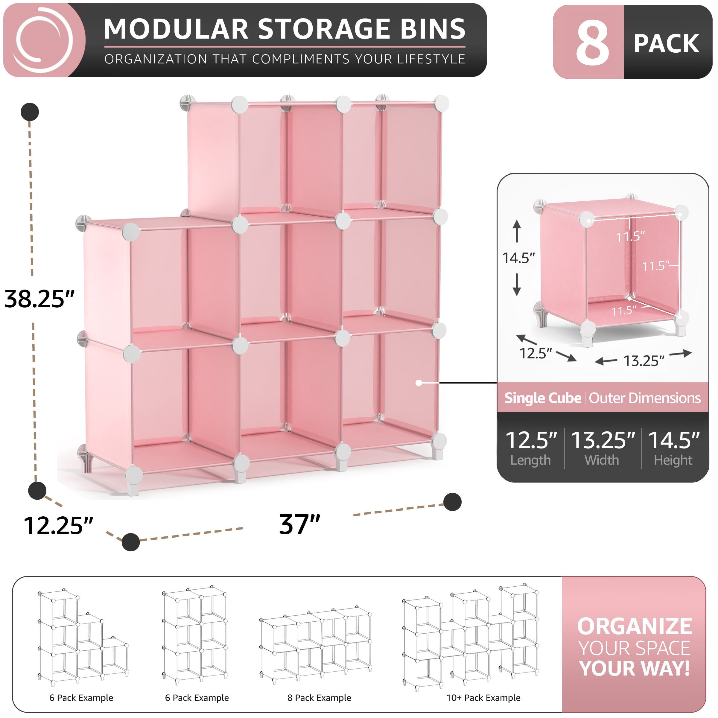 Sorbus 8-Cube Storage Organizer, Waterproof Cubby Shelf for Closet & Bedroom, Pink
