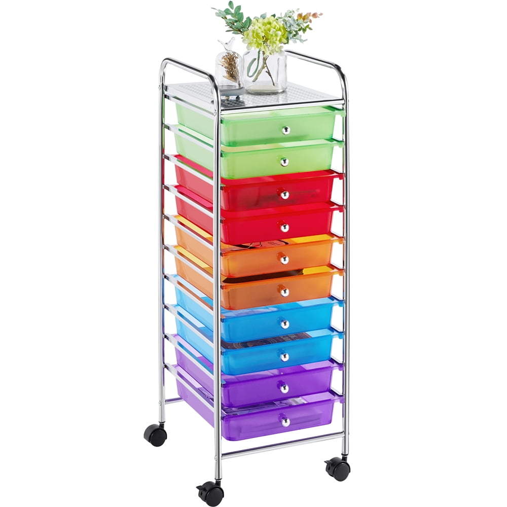 Utility Cart with Metal Frame GOFLAME Rolling Storage Drawers with 4 Drawers and 2 Shelves Multicolored & Clear Mobile Organizer Cart for Home Office School 