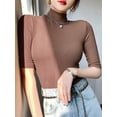 thumbnail image 4 of Basic Cotton T Shirt Women Turtleneck Slim Tshirt Short Sleeve T-shirts Female Casual Elasticity White Tee Shirt Femme Woman Top, 4 of 6