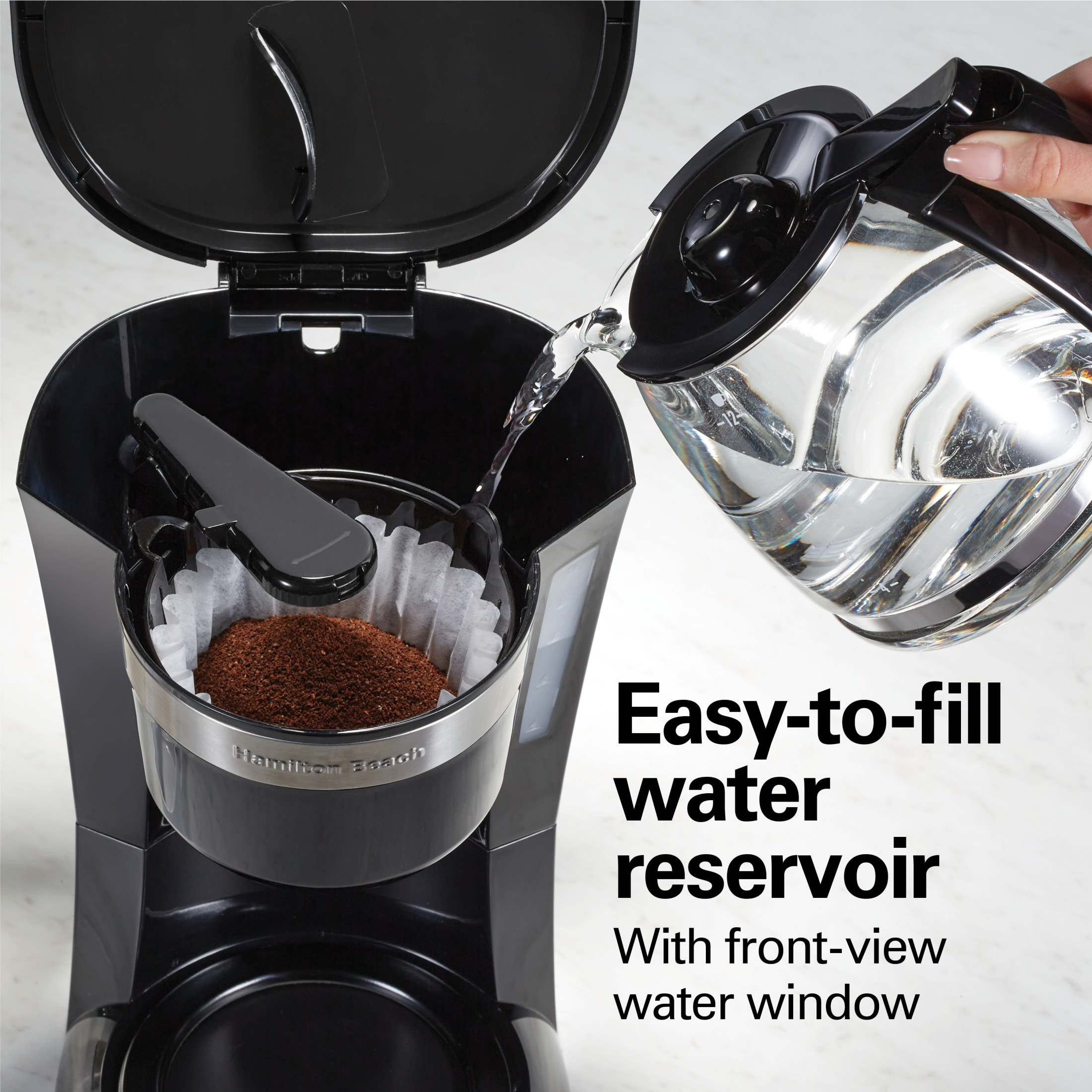Cafetera programable Hamilton Beach Bold Brew de 12 tazas con jarra de vidrio, negra 7