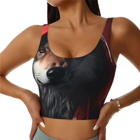 Matuu Mysterious Hooded Wolf for Women s Sports Bra - Soft  Comfortable and Breathable Sports Vest for Yoga  Fitness  and Dance-Small