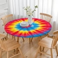thumbnail image 3 of Colorful Rainbow Tie Dye Spiral Pattern Round Fitted Tablecloth with Elastic Edge,Dining Table Cover Waterproof,Outdoor Round Tablecloth for Camping,Dining,Indoor and Outdoor, 3 of 7