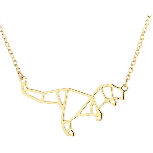 Eiffy Minimalist Dinosaur T Rex Necklace Origami Gold Geometric