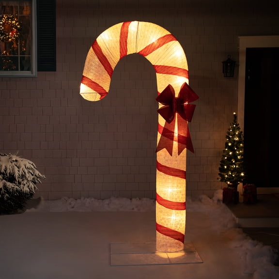 Northlight Pre-Lit Glitter Candy Cane Christmas Outdoor Decoration - 72" - White Lights