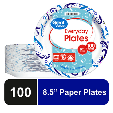 Great Value Everyday Disposable Paper Plates, 8.5", 100 Count
