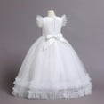 thumbnail image 5 of Gubotare Girls Dresses Special Occasion Flower Girl Dresses for Wedding Toddler Tulle Lace Applique Ball Gown Ruffles Long Sleeve Puffy Kids Pageant Dress (White,Size 9-10 Years), 5 of 9