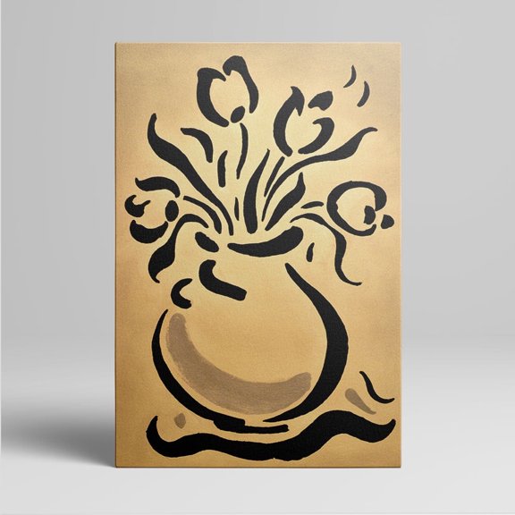 1pc Modern Abstract Black - and - Gold Vase with Flowers Framed Decor room hanging Wall Picture Decor for Home Gifts, living room, bathroom, bedroom, kitchen wall art decor canvas wall art