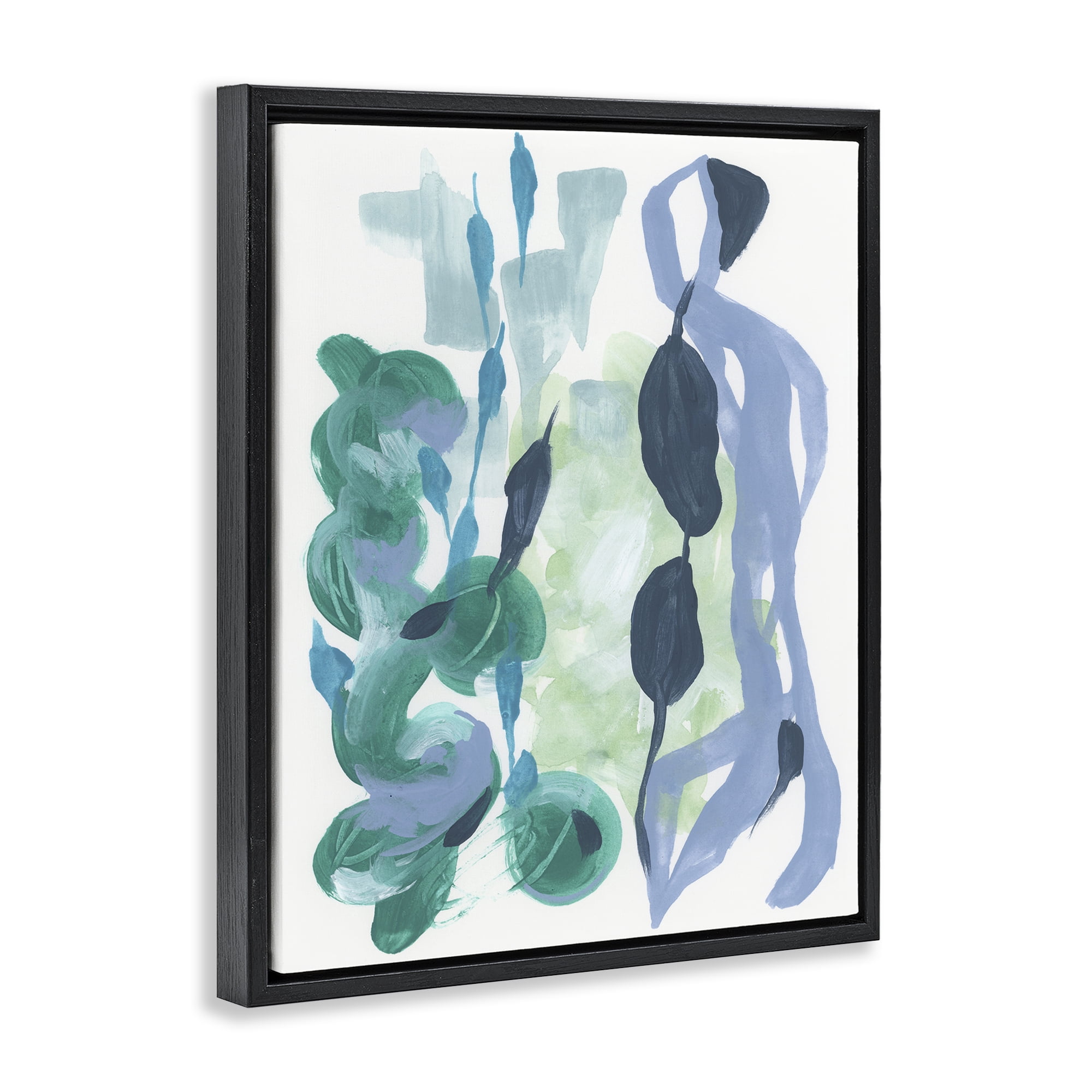 Stupell Industries Vegetative Paint Shapes Abstract Painting Black Floater Framed Canvas Art Print Wall Art, 17 x 21