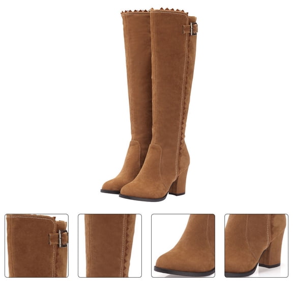 YOSADIER 1 Pair Stylish Light Brown High Heel Winter Boots for Women with Comfortable Fit and Design