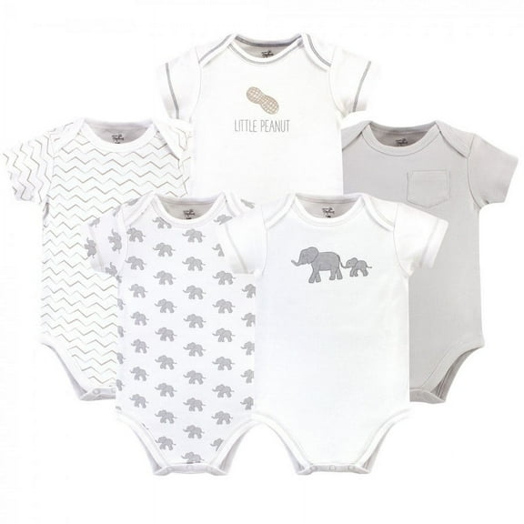Touched by Nature Organic Cotton Bodysuits 5pk, Marching Elephant, Preemie