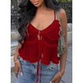 thumbnail image 2 of Women's Summer Fashion Tops, Blouses & Tees - Solid Color Ruffled Spaghetti Strap Crop Top, 2 of 5