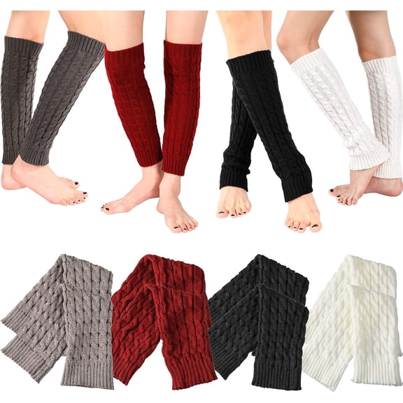Cable Knit Leg Warmers Women Winter Knitted Crochet Knee Boot Stockings Cuffs Long Legging Socks