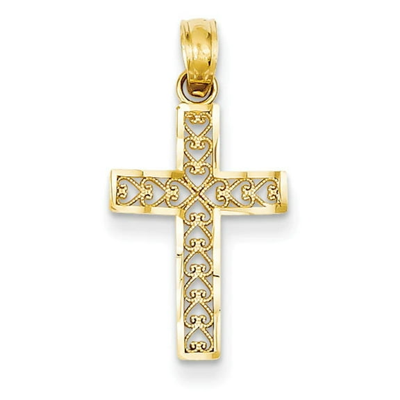 FJC Finejewelers 14k Yellow Gold Bright Cut Edge Filigree Center Cross Charm