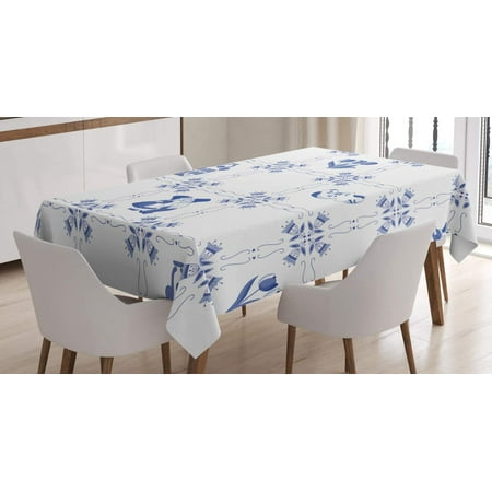 

Mindunm Vintage Blue Tablecloth Symbolic Dutch Cultures with Clogs Canal Houses and Tulips Rectangular Table Cover for Dining Room Kitchen Decor 60 X 84 Violet Blue