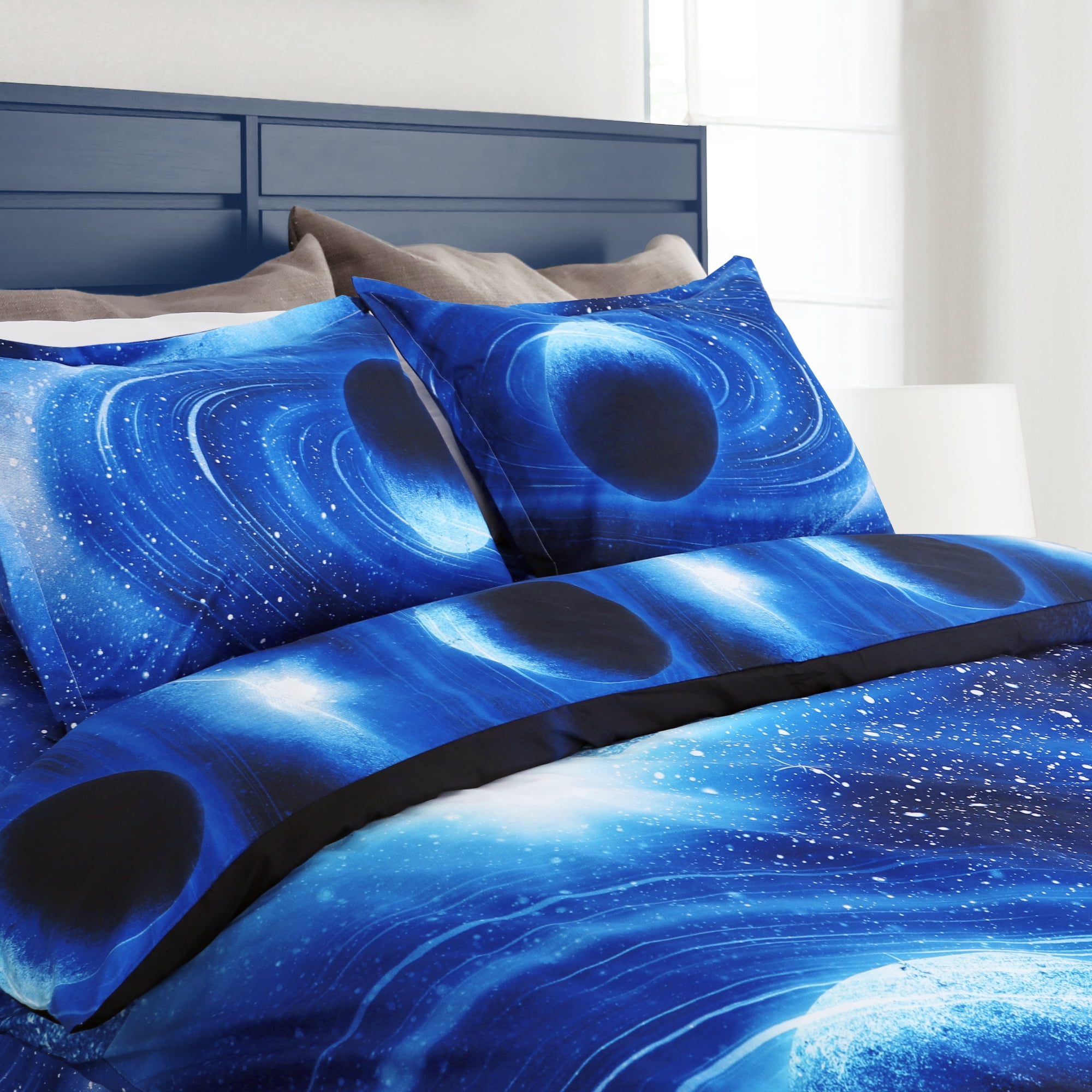 PiccoCasa 4Pcs Galaxy Bedding Quilt Duvet Cover Set for Twin Size Bed, Navy Blue