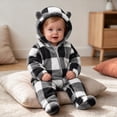 thumbnail image 6 of Newborn Boys Girls Plaid One Piece Romper Cute Bear Ear Footies Hooded Jumpsuit Plush Fleece Front Zipper Onesie Winter Long Sleeve Jumper for Baby, 6 of 7
