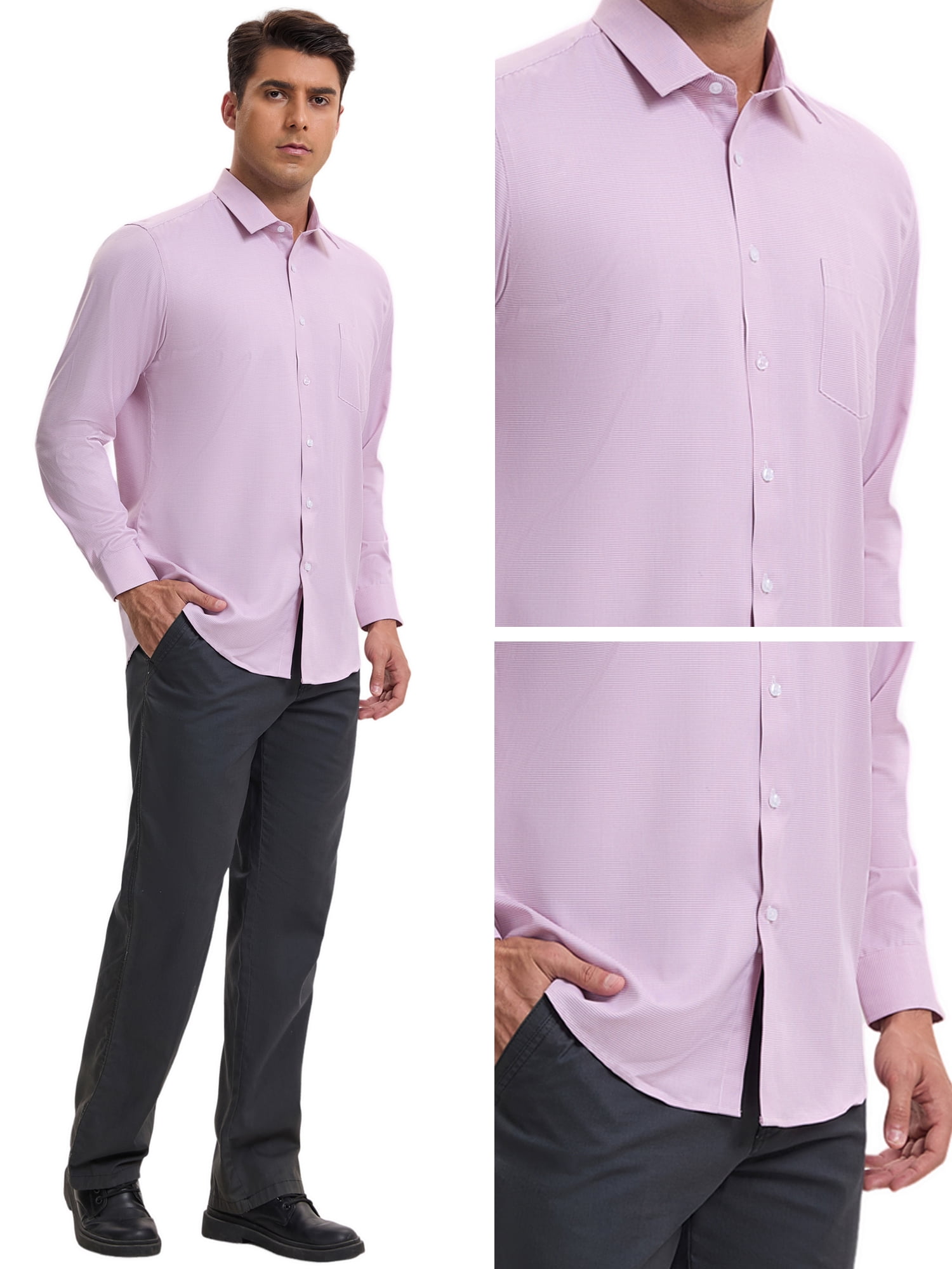 DARING DIVA Men's Plaid Long Sleeved Button Down Houndstooth Dress Shirts L Pink