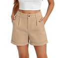 thumbnail image 2 of Tqcoqu High Waist Rolled Cuff Dressy Shorts for Women,Button Closure Casual Office Bermuda Shorts with Side Pockets,Beige Women's S-XXL, 2 of 9