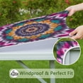 thumbnail image 6 of Colorful Rainbow Tie Dye Spiral Pattern Square Fitted Tablecloth with Elastic Edge,Square Table Cover,Washable Elastic Table Cover for Home Kitchen Party Decor 34"x34", 6 of 6