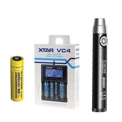Combo: Nitecore GEM10UV Flashlight -3W 365nm UV-A LED w/NL1835 Battery, VC4 Charger  Free Eco-Sensa Battery Case