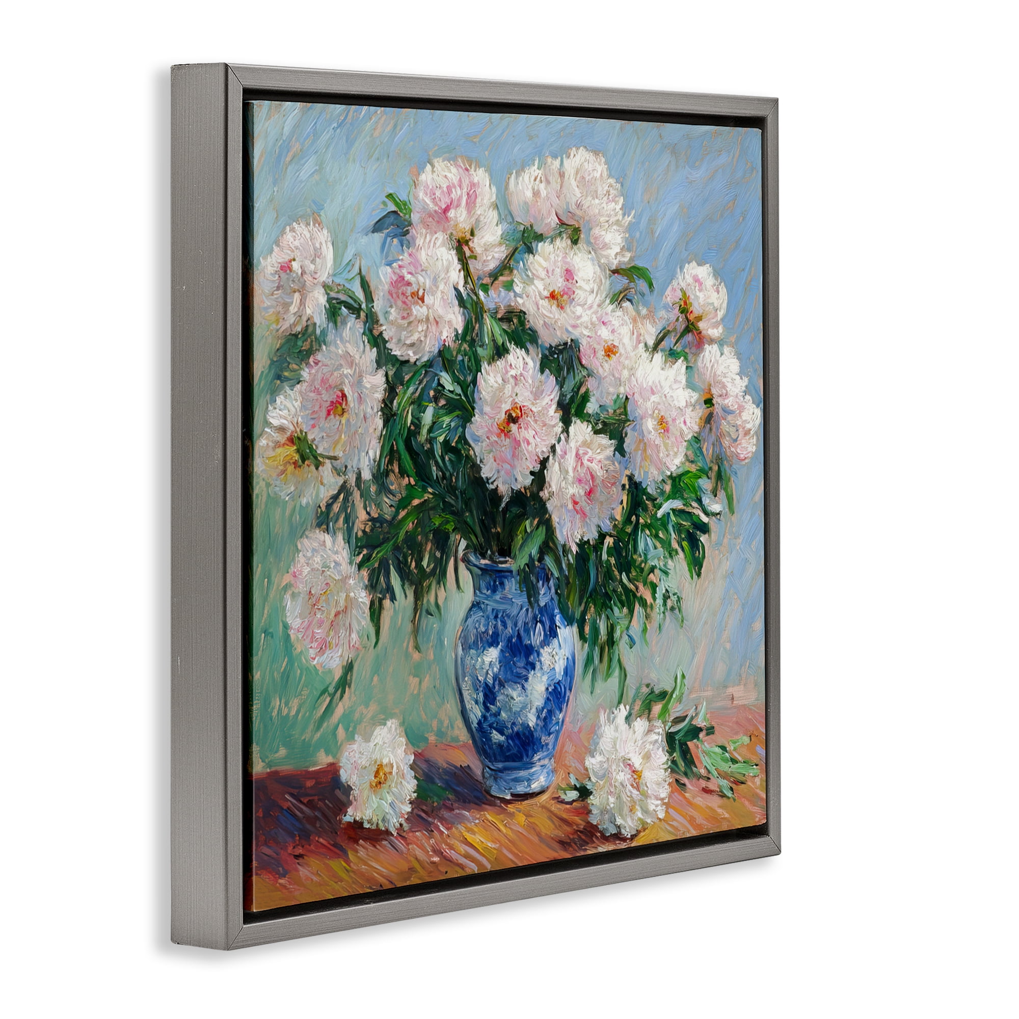 Stupell Industries Peonies in Blue Vase Gray Framed Floater Canvas Wall Art, design by Tina LeCour