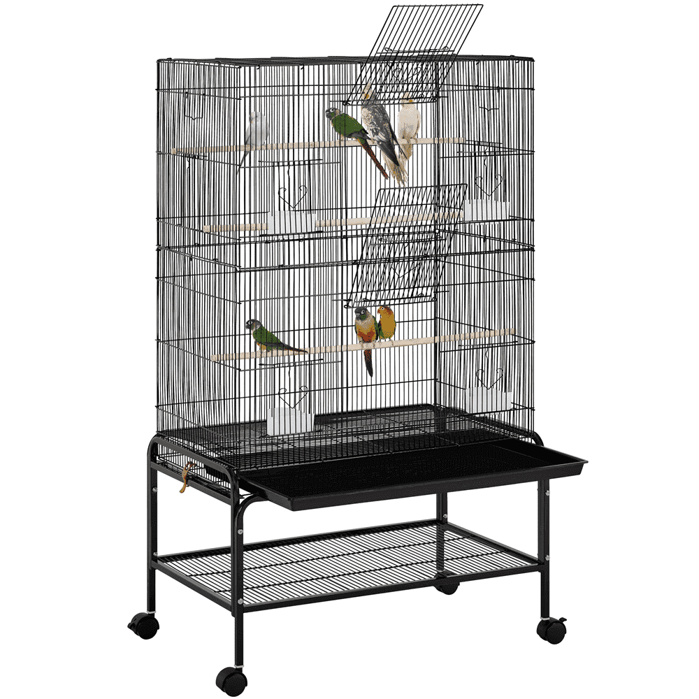Yaheetech 52.9''H Rolling Metal Birdcage Parrot Cage with Extra Storage Shelf, Black