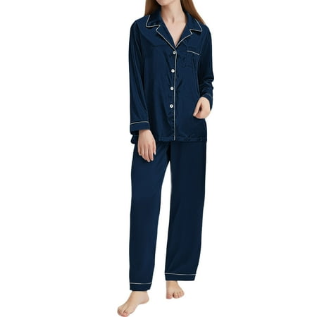 LEKODE Valentine Pajamas Women Ladies Loungewear Sets Long Sleeve Lounge Sets for Women Pyjamas Set for Women Valentines Pajama Set Cute Pajamas for Women Set Woman Pajama Set Navy XL