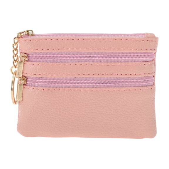 Unique Bargains 1 Pc Coin Purse Wallet Portable Three Zipper Pocket With Pattern Coin Purse Pouch Pink