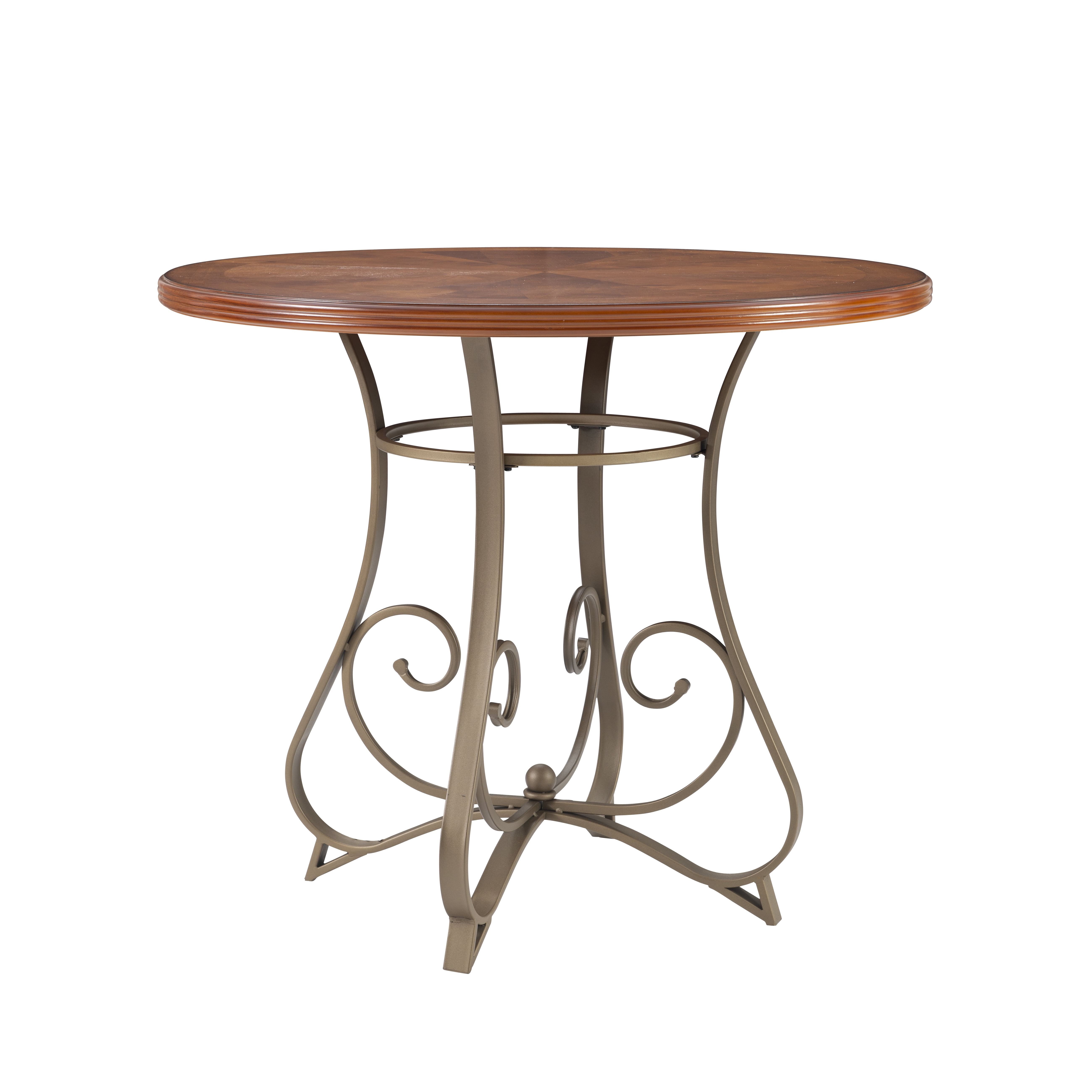 Roselyn 5-Piece Counter Height Pub Set, Brushed Faux Medium Cherry Wood with "Matte Pewter and Bronze" Metal