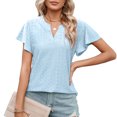 thumbnail image 3 of Blusa de manga corta con volantes, blusa tipo túnica con mangas con volantes, blusa hueca, blusa con cuello en V, la mejor de su clase, 3 of 6