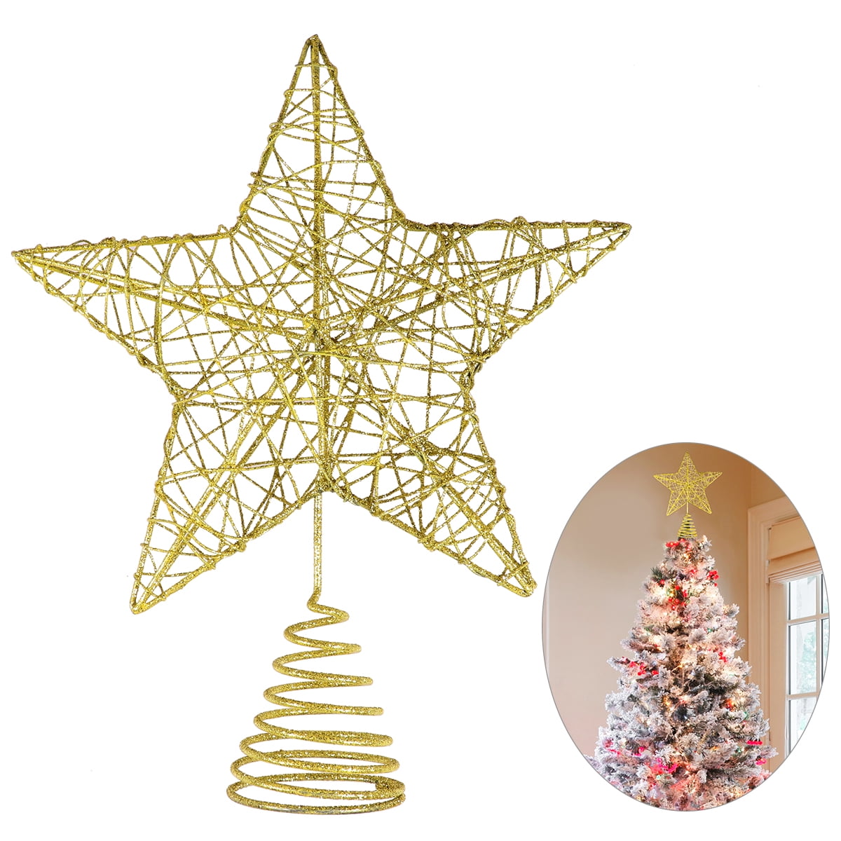 Merry Christmas Ornaments Tree Topper Glitter Star Home Outdoor Decoration Golden 20 Cm Stylish And Popular Home Accessories Seasonal Decor