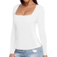 thumbnail image 2 of Camiseta MANGOPOP para mujer de manga larga con cuello cuadrado, color blanco, 2 of 6