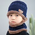 thumbnail image 2 of Fleece Contrast Colors Knitted Warm Winter Hats For Kid Hat+Scarf Two Piece Set, 2 of 3