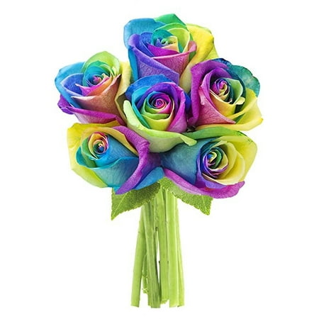 KaBloom: Bouquet of 6 Rainbow Roses - Fresh Flowers for Delivery
