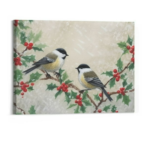 Creowell  Canvas Nature Wall Art Modern Paintings Decorations Peaceful Winter Chickadees Abstract Wall Hanging Glam Artwork Prints for Bedroom Dining Office Kitchen 20x16inch