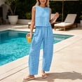 thumbnail image 5 of Htigea Womens Plaid 2 Piece Sets Casual Sleeveless Tank Tops Pants Matching Outfits Summer Loungewear 03 Blue M, 5 of 7