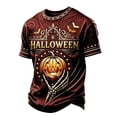 thumbnail image 4 of Broave Men Halloween Skeleton Hand Jack O'Lantern Crewneck Short Sleeve T-Shirt, All Over Print Bat Scroll Casual Graphic Tee, Gothic Halloween Top for Men Daily Wear & Halloween Party Outfit, 4 of 8