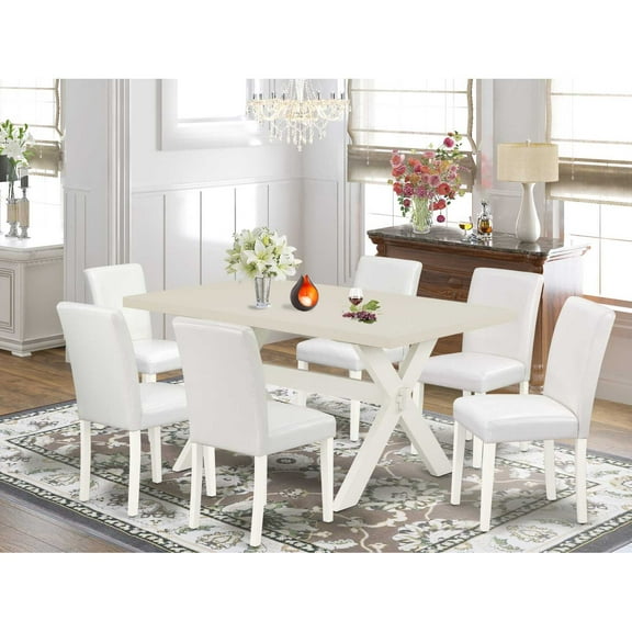 East West Furniture X026AB264-7 7-Piece Beautiful Modern Dining Table Set an Excellent Linen White rectangular Table Top and 6 Beautiful Pu Leather Parson Dining Chairs with Stylish Chair Back, Linen