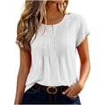 thumbnail image 2 of Zulora Women's Summer Casual Crew Neck Short Sleeve Button Placket Pleated Top Blouse, 2 of 9