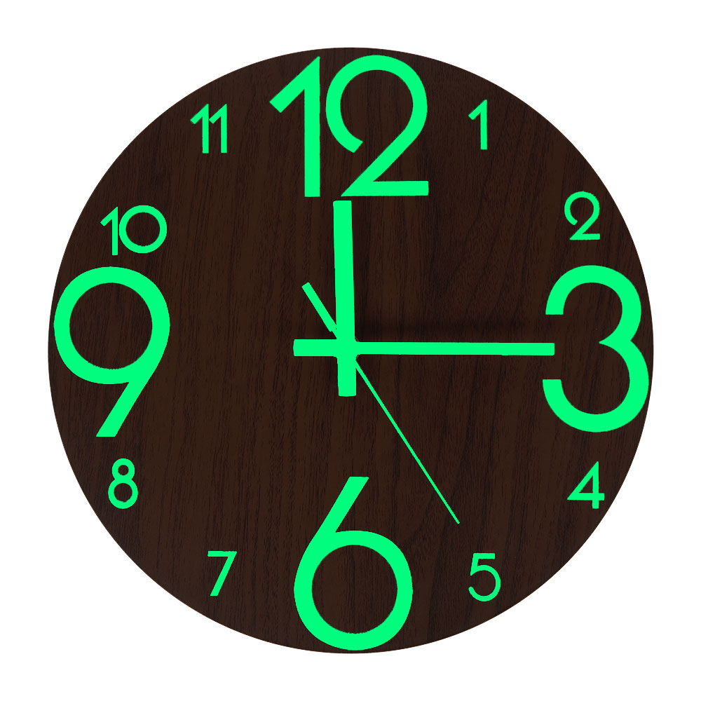 Threns Luminous Wall Clock Silent Wooden Round Clocks with Night Lights