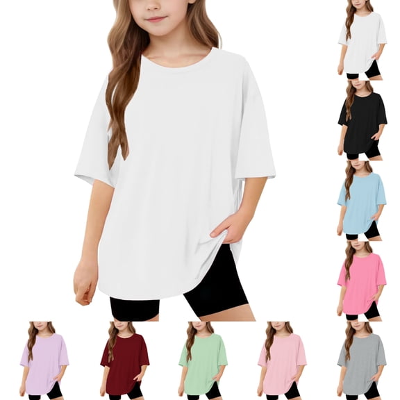 SGFCWSX Girls Short Sleeve Oversized T-Shirt, Kids Crew Neck Casual Tees Daily Summer Tops White Size 10-11 Years