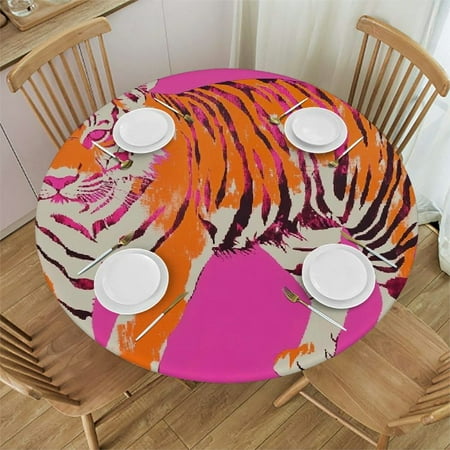 

FUMJ Tiger Round Table Cover for Picnic Dining Kitchen Farmhouse 100% Polyester Fiber Machine Washable Various Sizes 46 -50