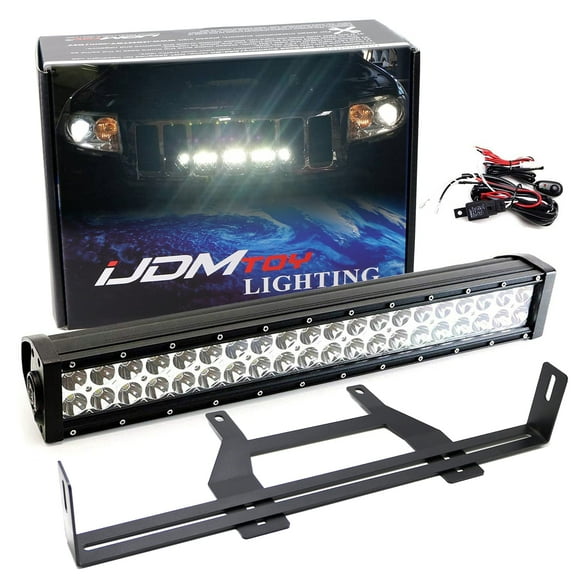 Behind Grille Mount 20-Inch LED Light Bar Kit For Jeep 2011-21 Grand Cherokee (Not For SRT), 120W High Power LED Lightbar, Inside Grill Mounting Brackets & On/Off Switch Wiring Kit