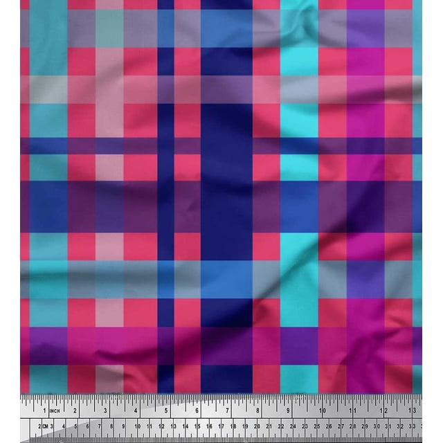 Soimoi Satin Silk Fabric Check Check Decor Fabric Printed Yard 42 Inch Wide