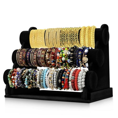 Velvet Bracelet Holder Display - Black Bracelet Display Stand for Selling & Displaying - Detachable 3 Tier Jewelry Stand for Sellers, Vendors & Personal Collection